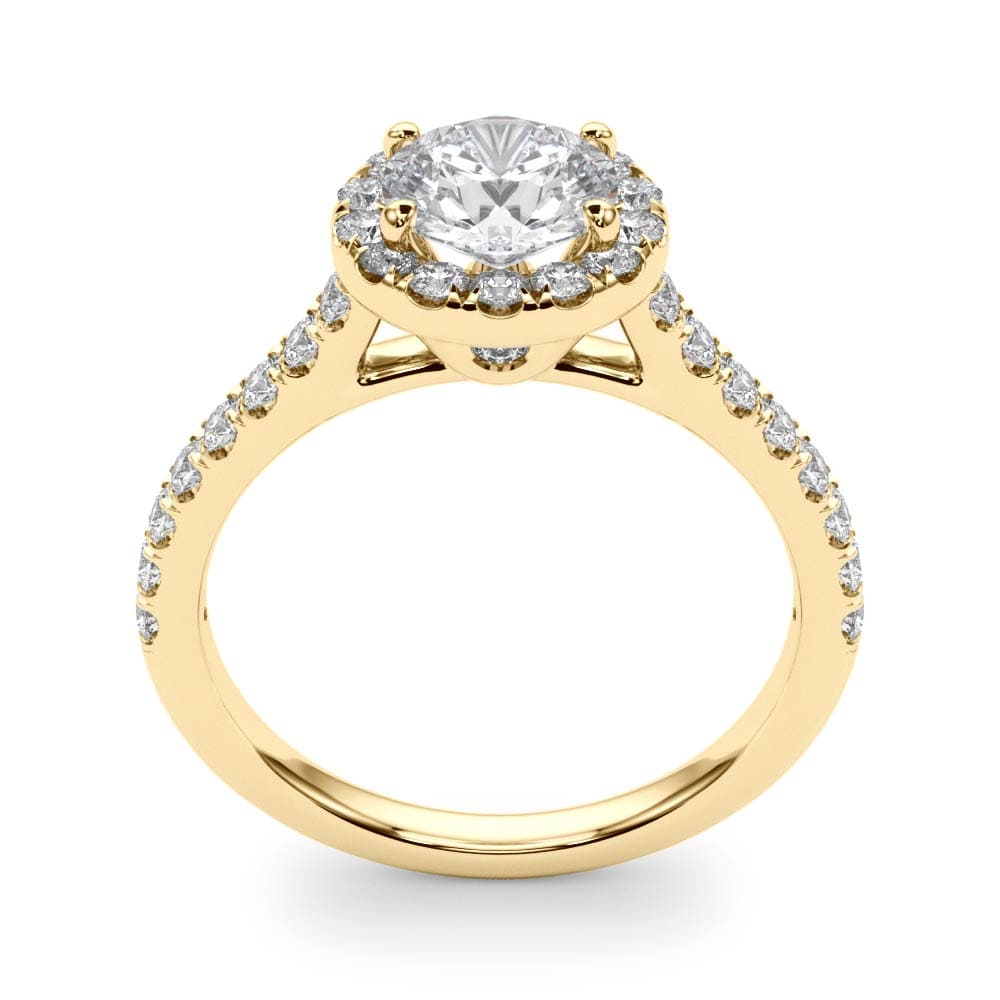 Enchanted Halo Diamond Ring in 14k gold with a central round lab-grown diamond and pave halo design.