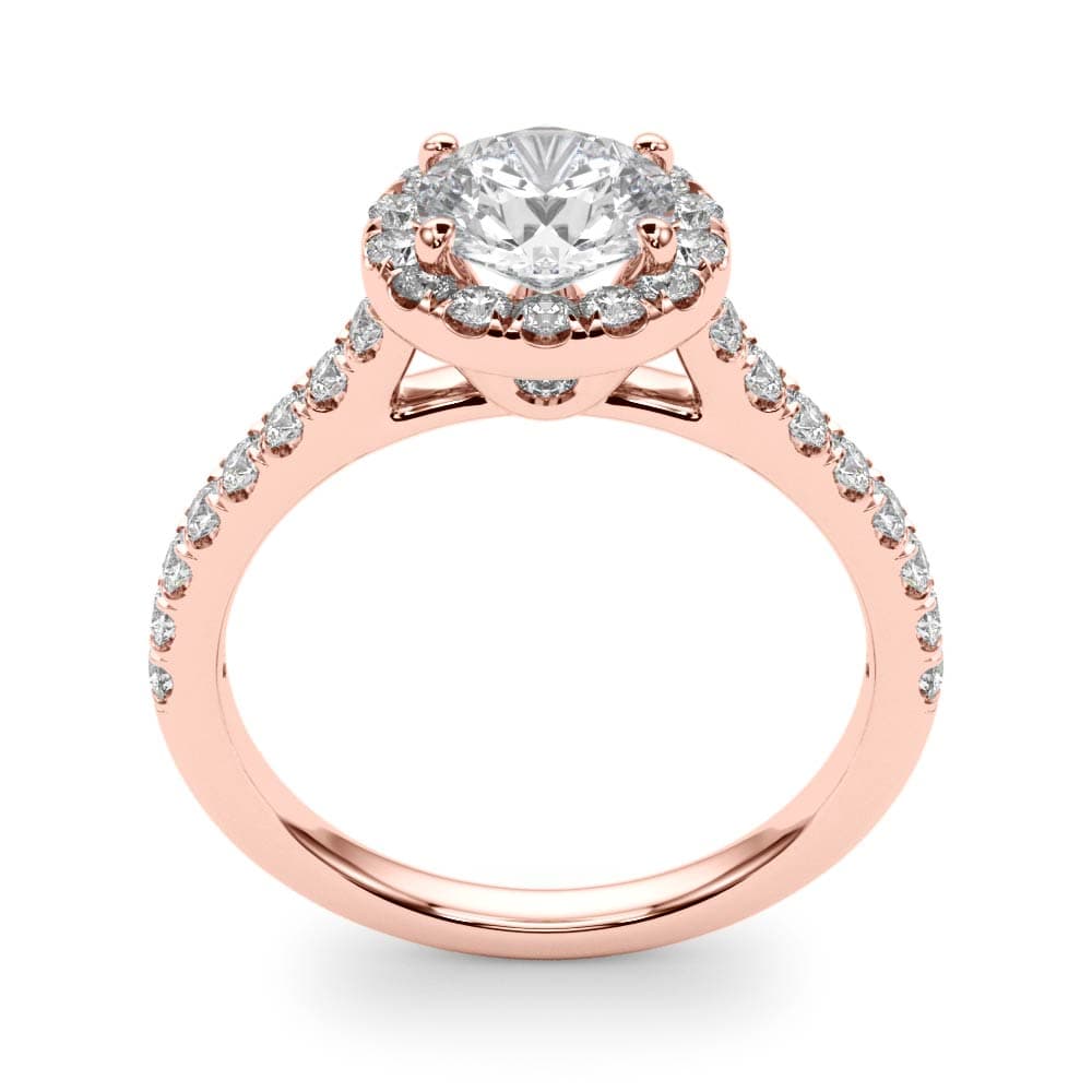 Enchanted Halo Diamond Ring in 14k gold with a central round lab-grown diamond and pave halo design.