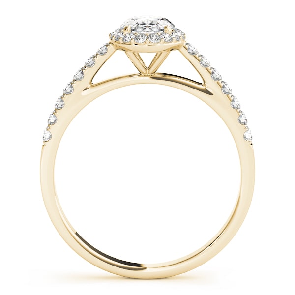14k gold oval diamond halo engagement ring with pavé-set diamonds symbolizing eternal love.