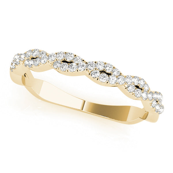 14k gold marquise-shaped diamond eternity band symbolizing unity and love.