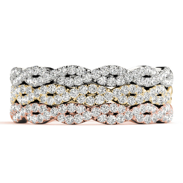 14k gold marquise-shaped diamond eternity band symbolizing unity and love.