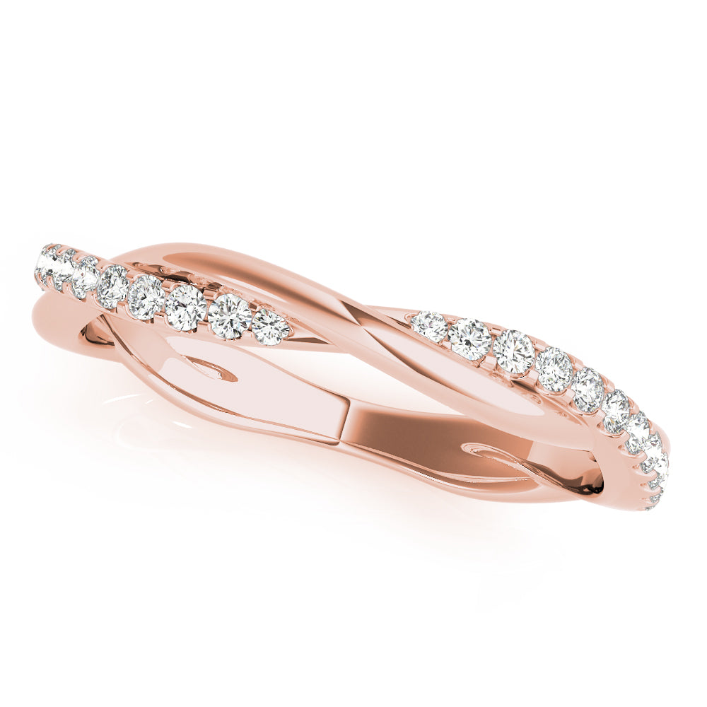 14k gold infinity twist ring with lab-grown diamonds, symbolizing eternal love and unity.