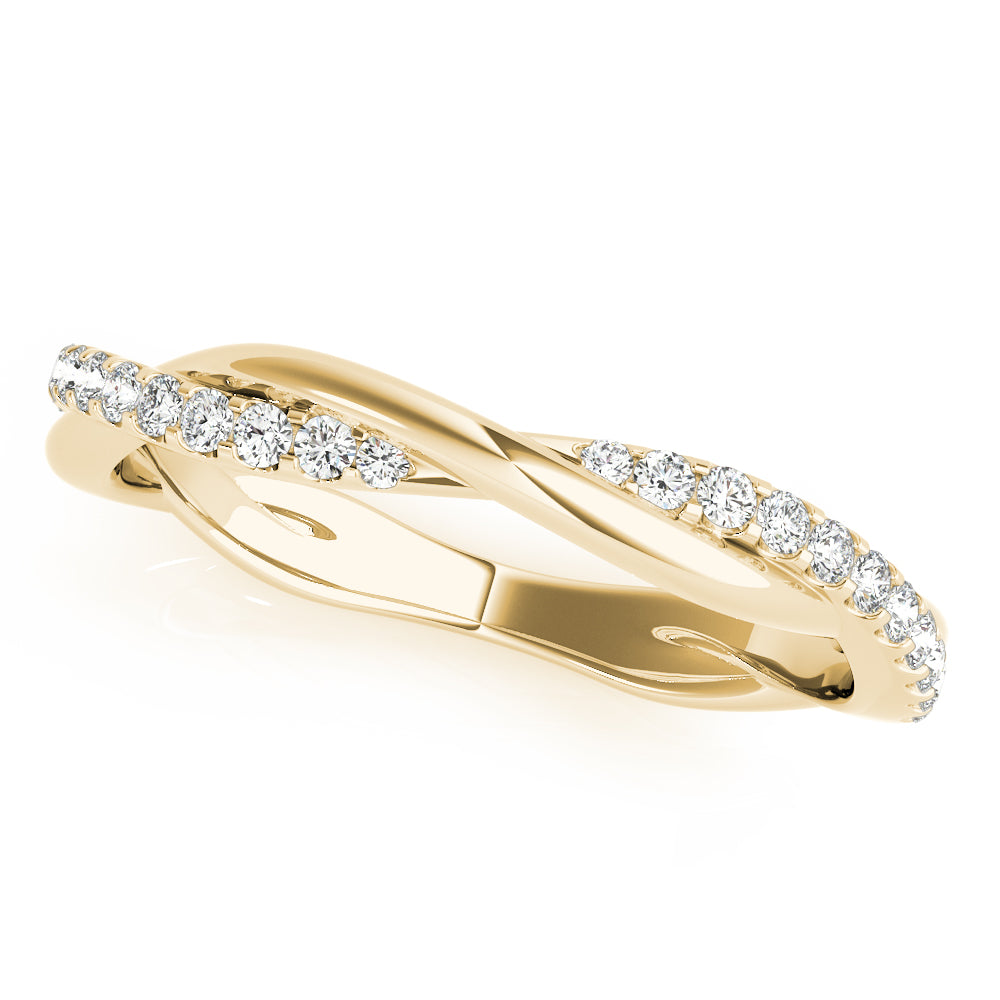 14k gold infinity twist ring with lab-grown diamonds, symbolizing eternal love and unity.