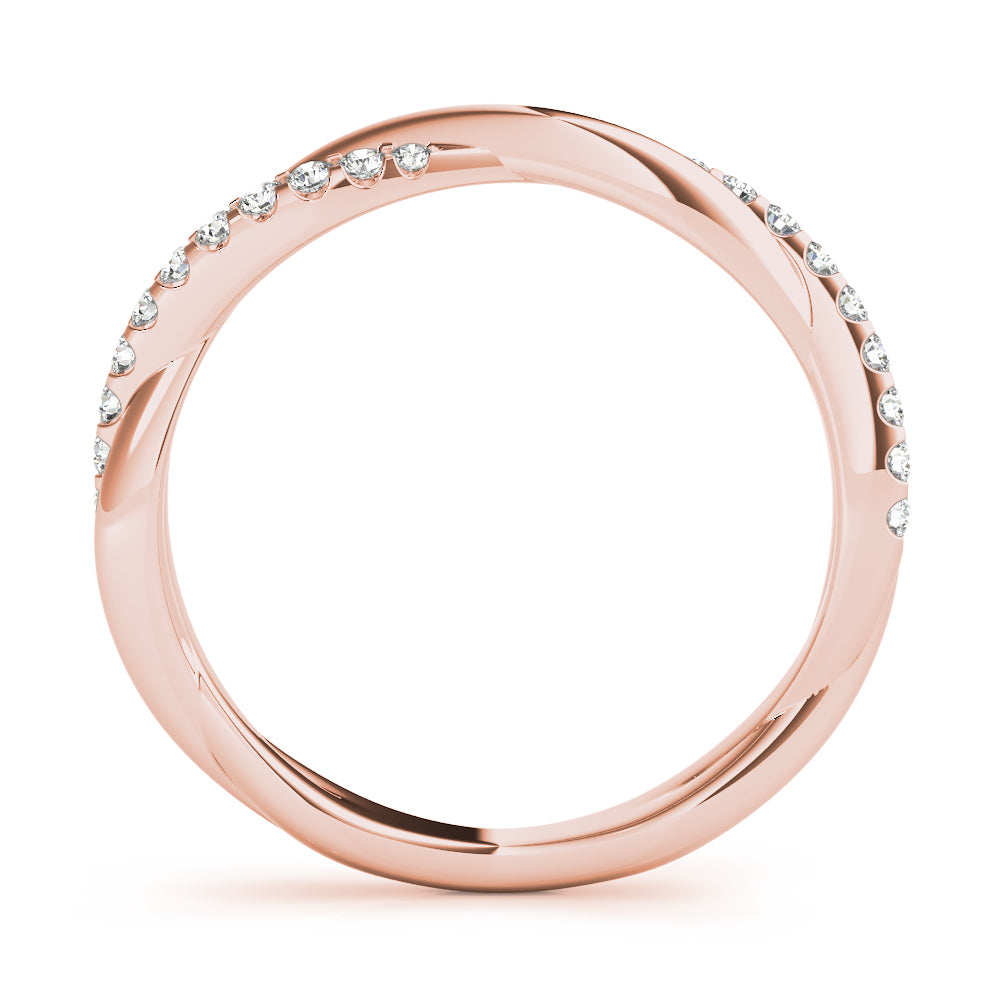 14k gold infinity twist ring with lab-grown diamonds, symbolizing eternal love and unity.