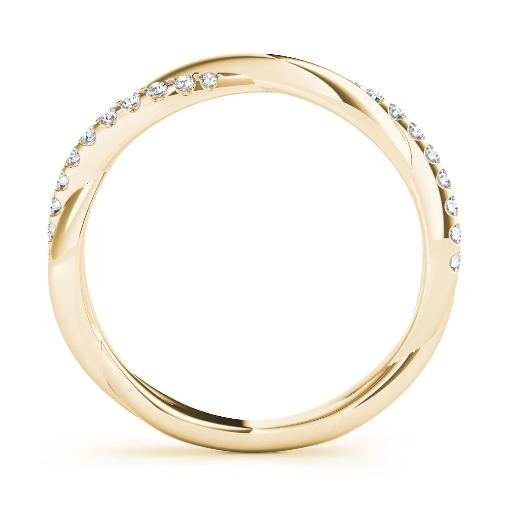14k gold infinity twist ring with lab-grown diamonds, symbolizing eternal love and unity.