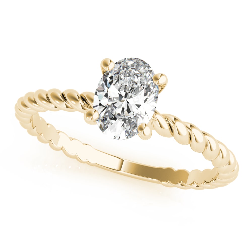 14k gold braided solitaire diamond ring featuring a central lab-grown diamond.