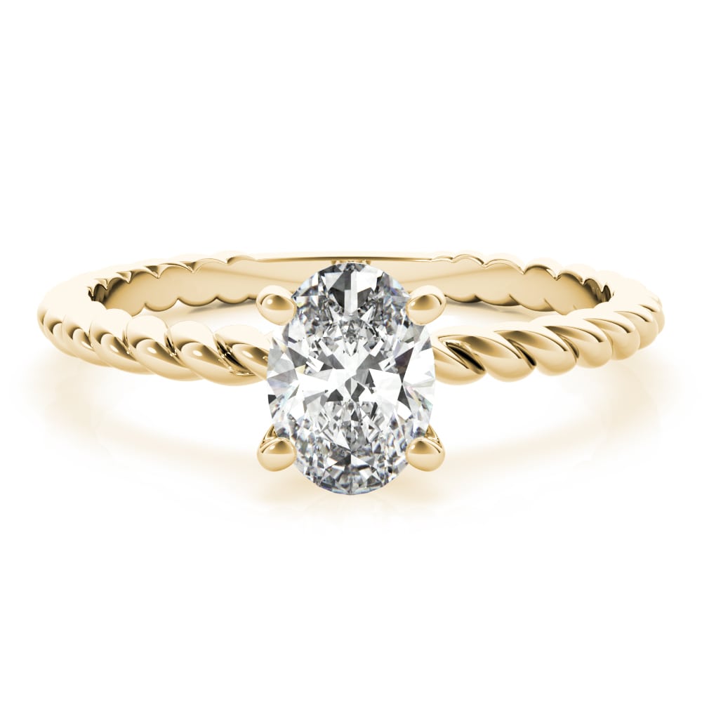 14k gold braided solitaire diamond ring featuring a central lab-grown diamond.