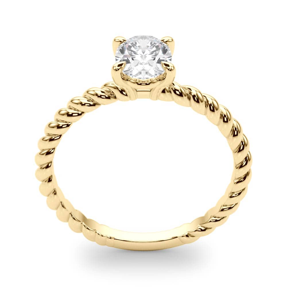 14k gold braided solitaire diamond ring featuring a central lab-grown diamond.
