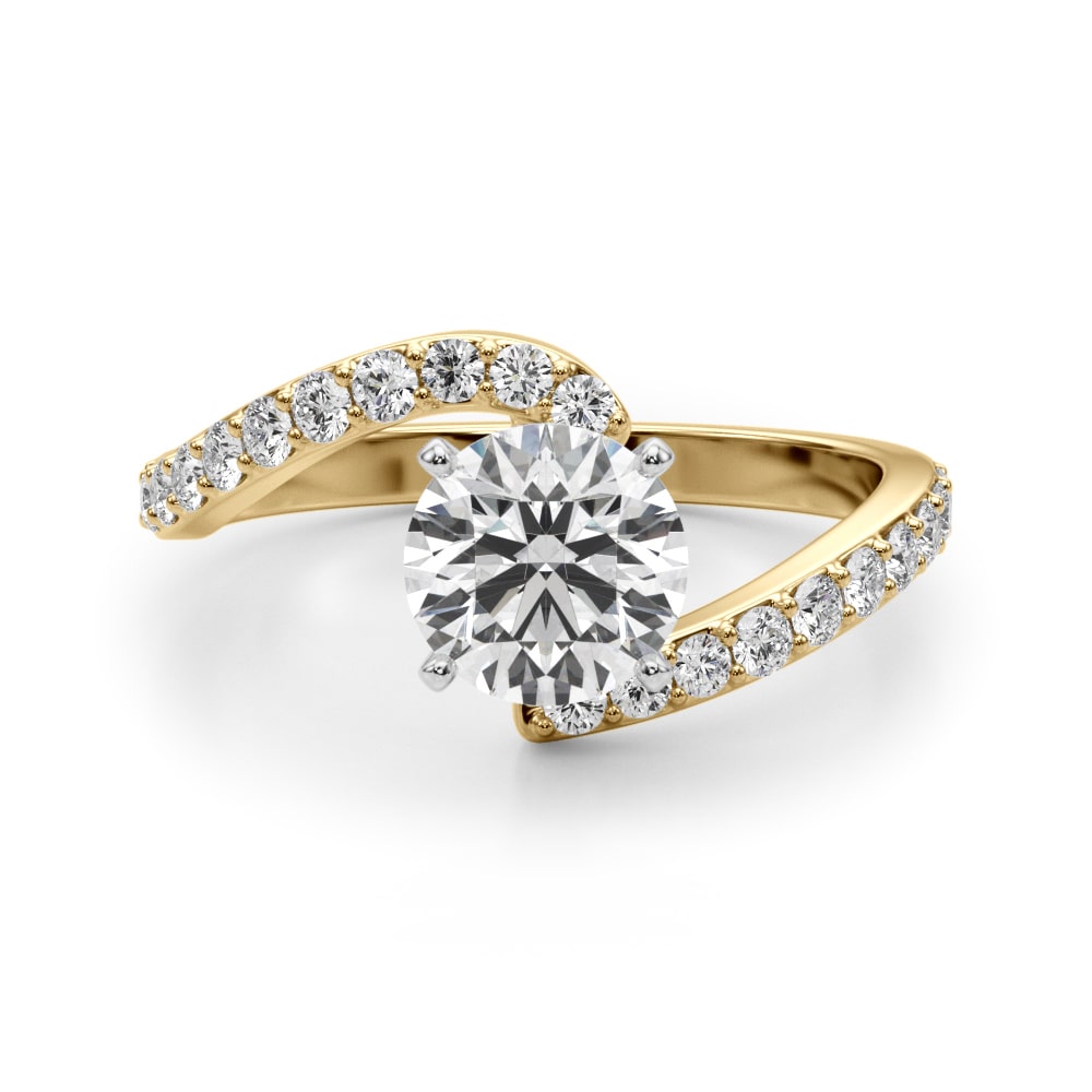 Open Clarity Diamond Ring in 14k yellow gold with a central round lab-grown diamond and pave split shank design.
