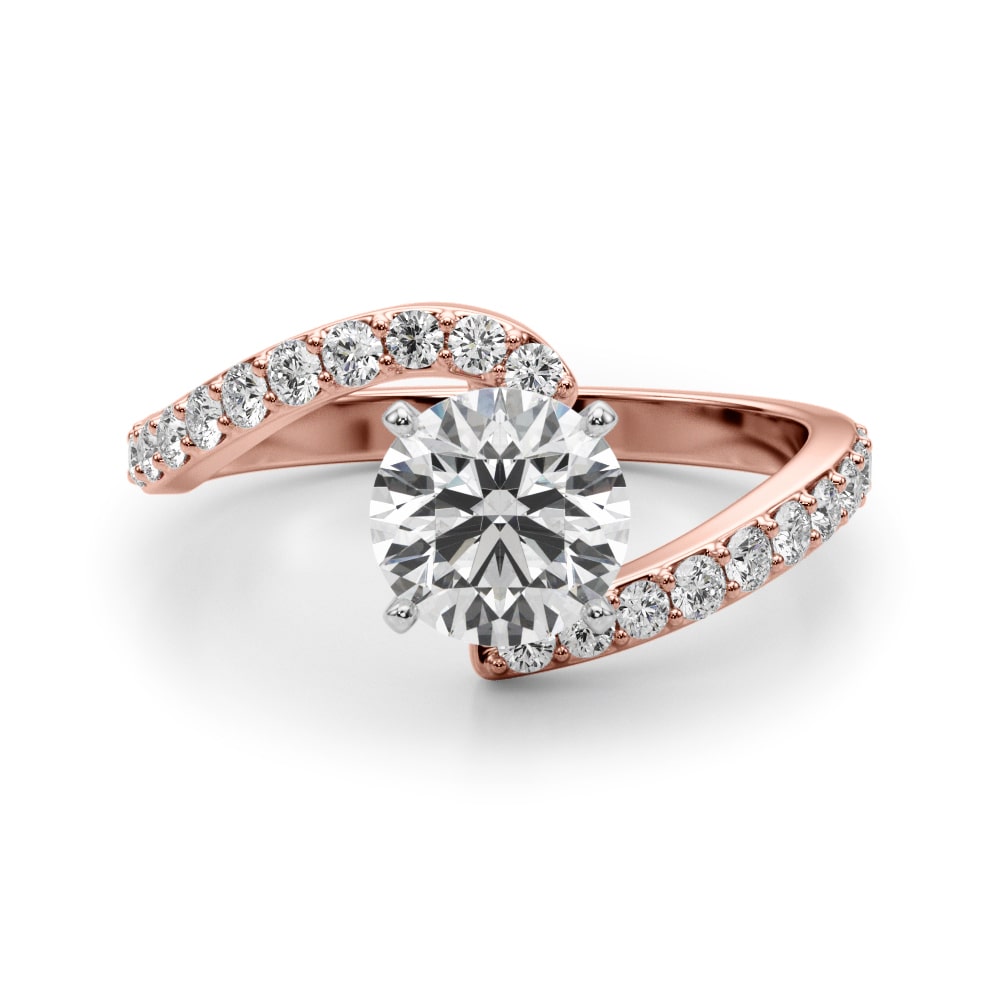 Open Clarity Diamond Ring in 14k yellow gold with a central round lab-grown diamond and pave split shank design.