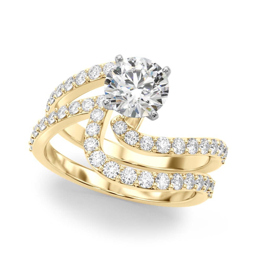 Open Clarity Diamond Ring in 14k yellow gold with a central round lab-grown diamond and pave split shank design.