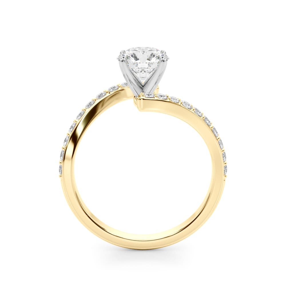 Open Clarity Diamond Ring in 14k yellow gold with a central round lab-grown diamond and pave split shank design.