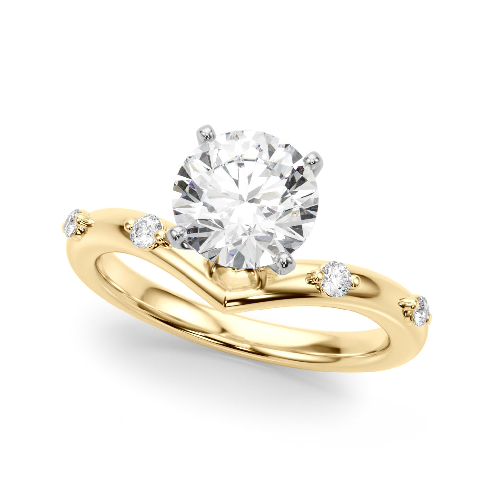 14k gold vine-inspired engagement ring with a round-cut lab-grown diamond center and delicate diamond accents along the band.
