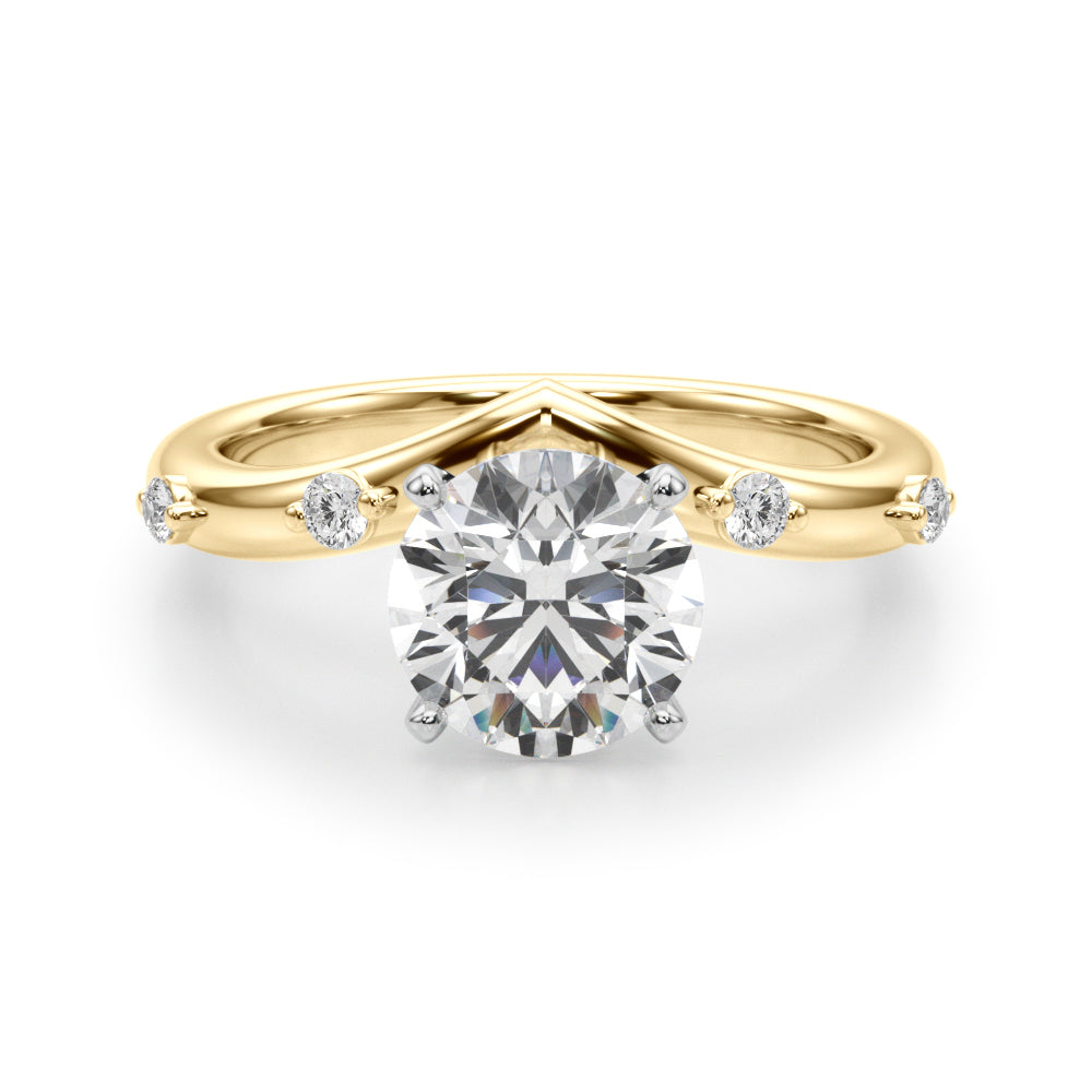 14k gold vine-inspired engagement ring with a round-cut lab-grown diamond center and delicate diamond accents along the band.