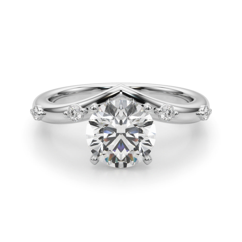 14k gold vine-inspired engagement ring with a round-cut lab-grown diamond center and delicate diamond accents along the band.