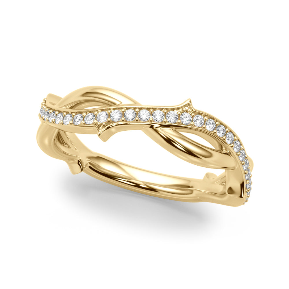 14k gold infinity vine ring with lab-grown diamonds, featuring a swirling vine design symbolizing nature’s eternal beauty and life’s interconnectedness.