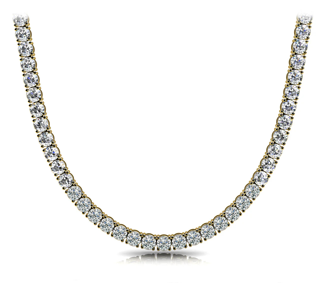 14k white gold Tennis Classic necklace featuring round lab-grown diamonds elegantly set to contour the neckline.