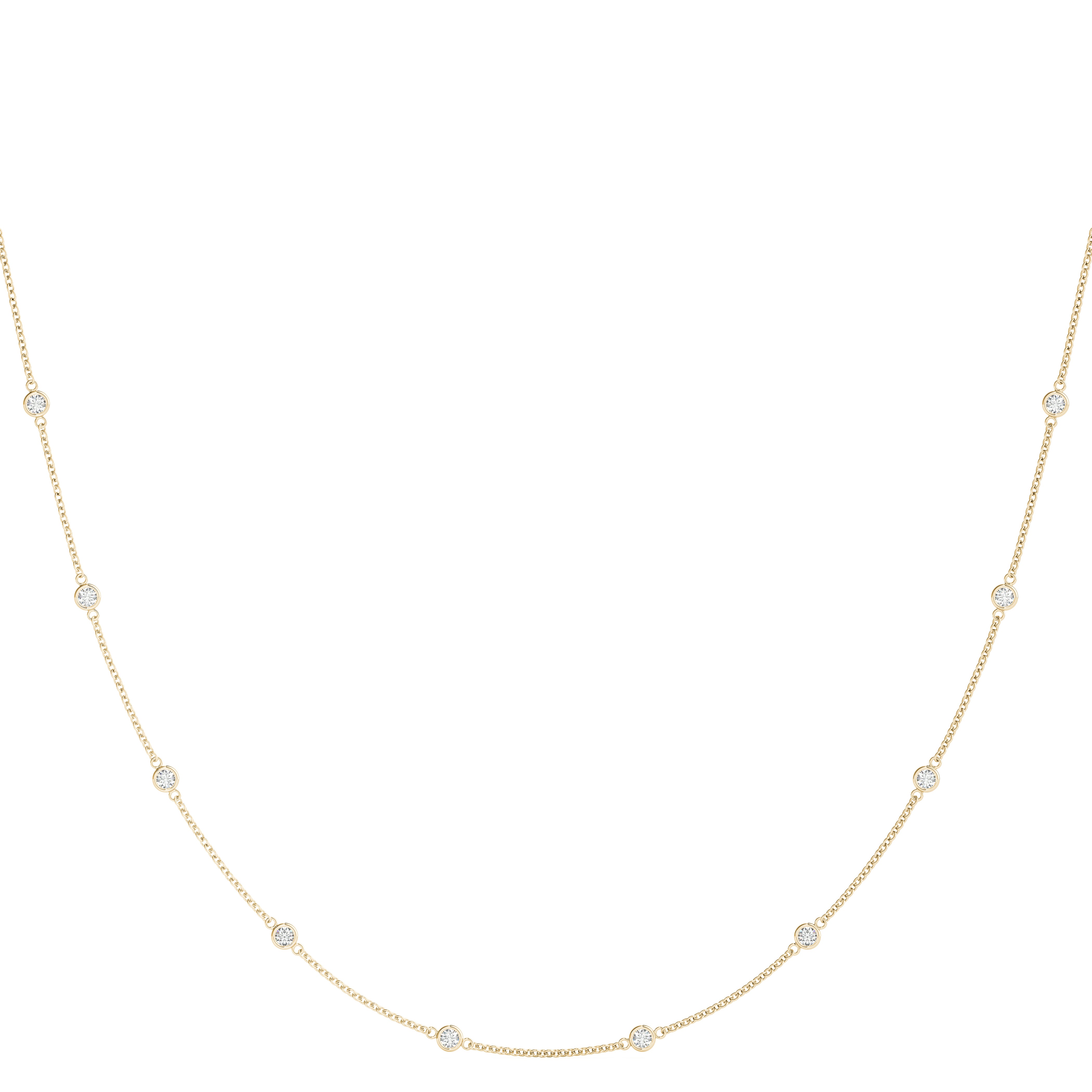 14k gold bezel-set diamond necklace with ten diamonds symbolizing growth, love, and life’s journey.