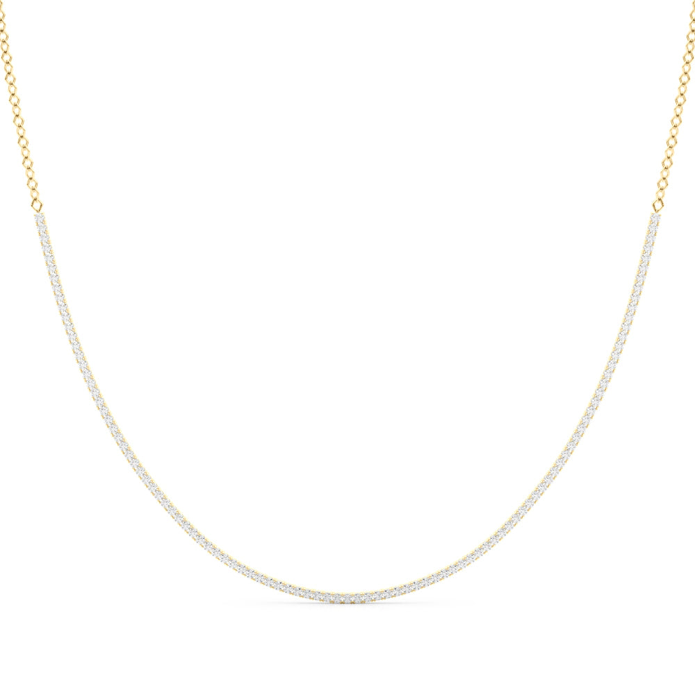 14k gold lab-grown diamond necklace with a single row of sparkling diamonds set on a delicate chain.