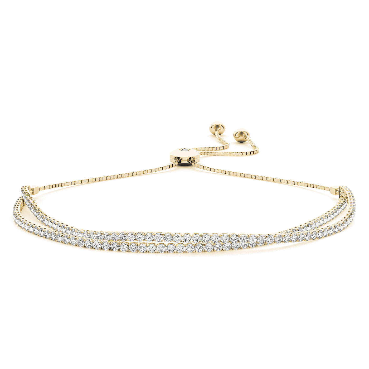 14k rose gold dual-row diamond bracelet with adjustable slider clasp, exuding luxury and sophistication.