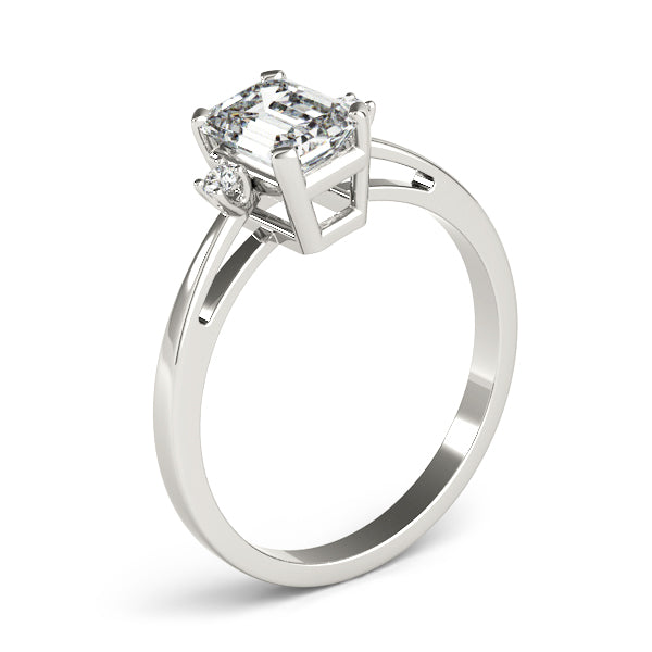 14k gold emerald cut diamond three-stone engagement ring featuring lab-grown diamonds.