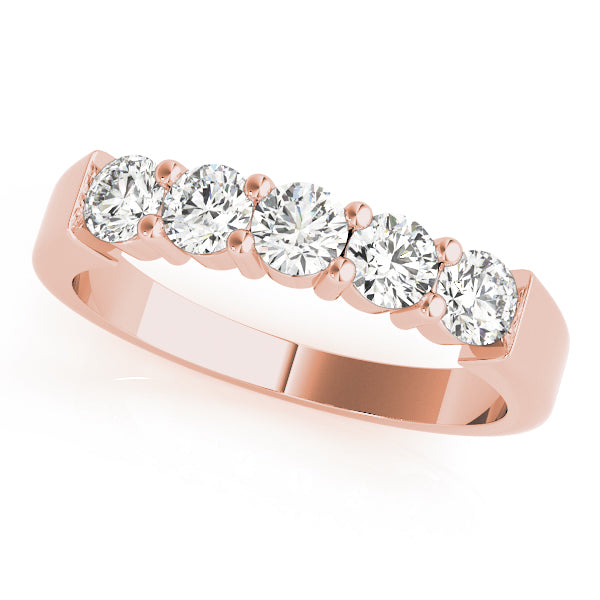 14k white gold diamond band with round-cut lab-grown diamonds in a shared prong setting.