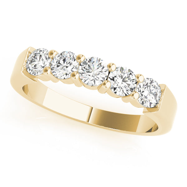 14k white gold diamond band with round-cut lab-grown diamonds in a shared prong setting.