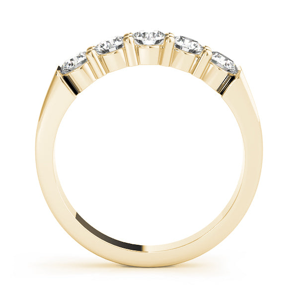 14k white gold diamond band with round-cut lab-grown diamonds in a shared prong setting.