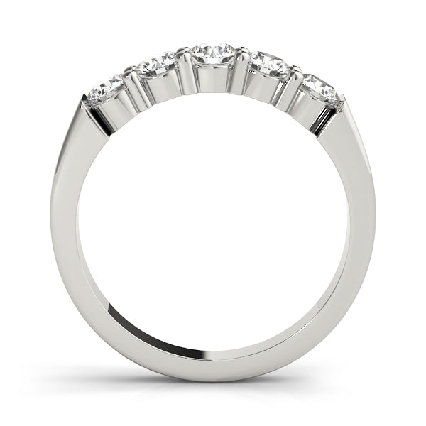 14k white gold diamond band with round-cut lab-grown diamonds in a shared prong setting.