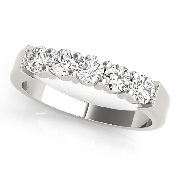 14k white gold diamond band with round-cut lab-grown diamonds in a shared prong setting.