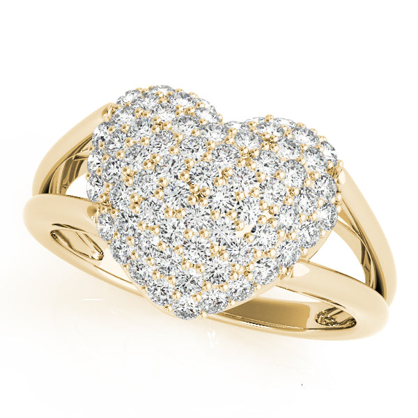 14k gold heart-shaped diamond cluster ring symbolizing love and unity.