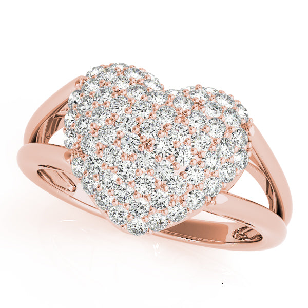 14k gold heart-shaped diamond cluster ring symbolizing love and unity.