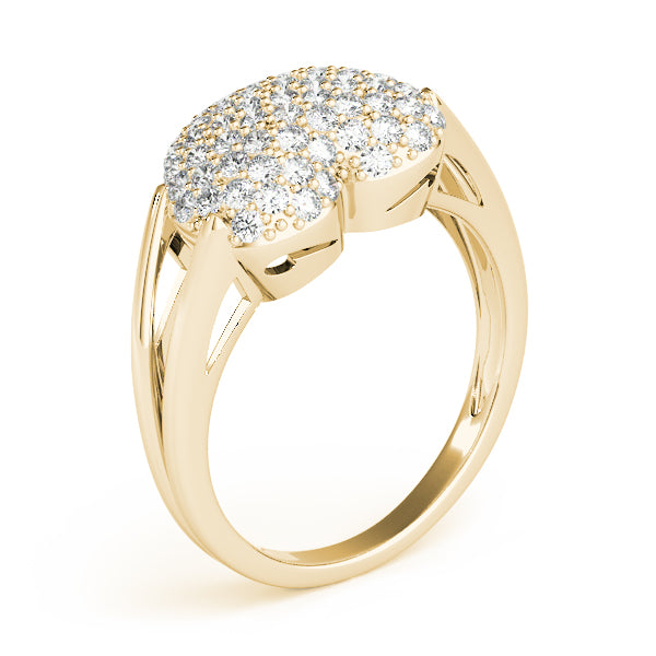 14k gold heart-shaped diamond cluster ring symbolizing love and unity.