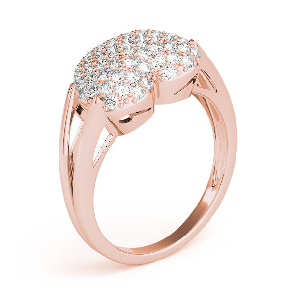 14k gold heart-shaped diamond cluster ring symbolizing love and unity.