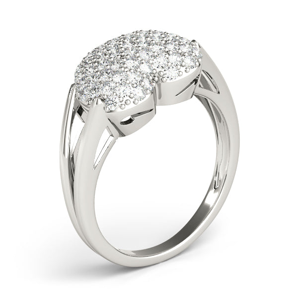 14k gold heart-shaped diamond cluster ring symbolizing love and unity.