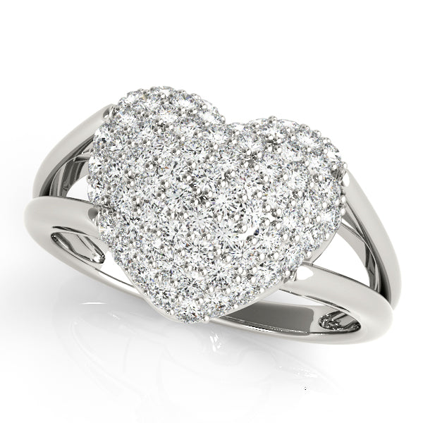 14k gold heart-shaped diamond cluster ring symbolizing love and unity.