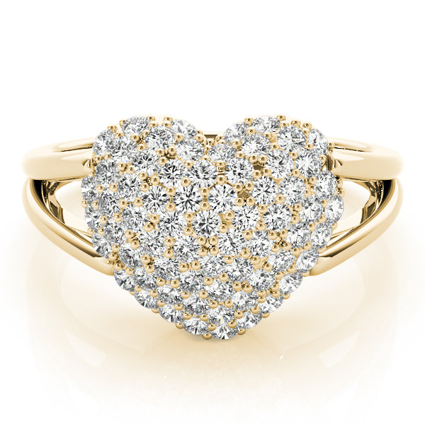 14k gold heart-shaped diamond cluster ring symbolizing love and unity.