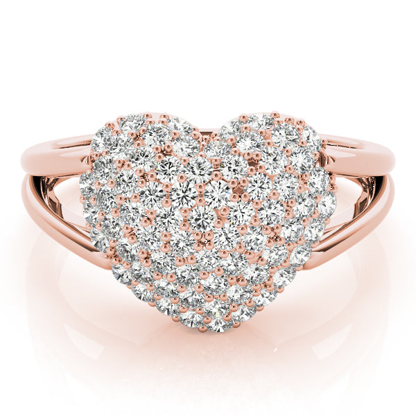14k gold heart-shaped diamond cluster ring symbolizing love and unity.