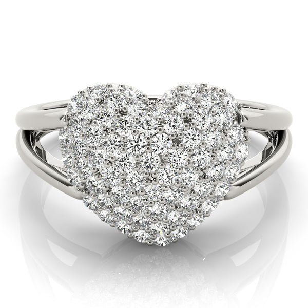 14k gold heart-shaped diamond cluster ring symbolizing love and unity.