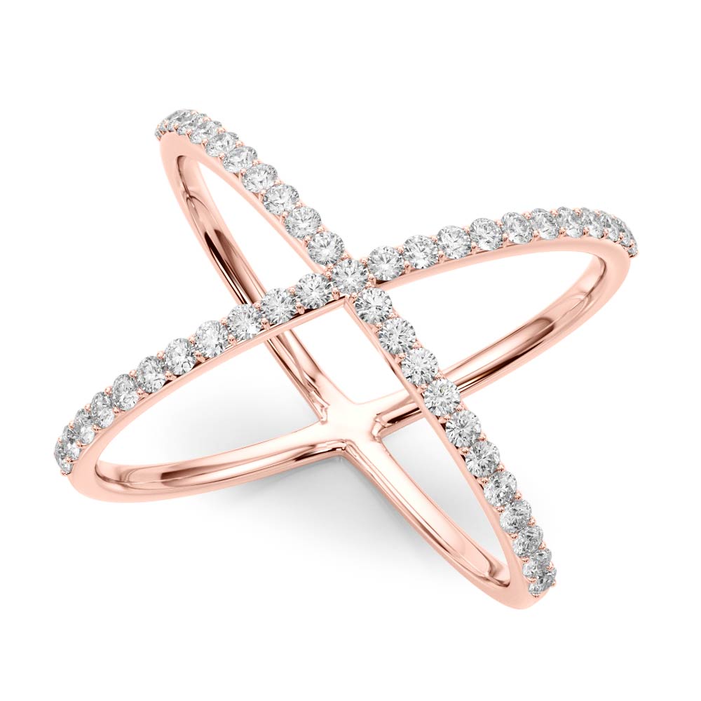 14k gold crisscross diamond ring featuring lab-grown diamonds in a modern X design.