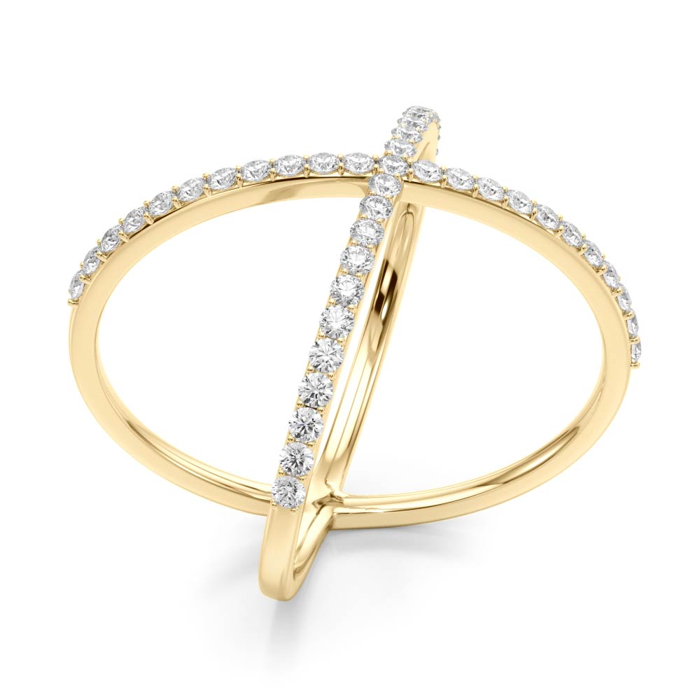 14k gold crisscross diamond ring featuring lab-grown diamonds in a modern X design.