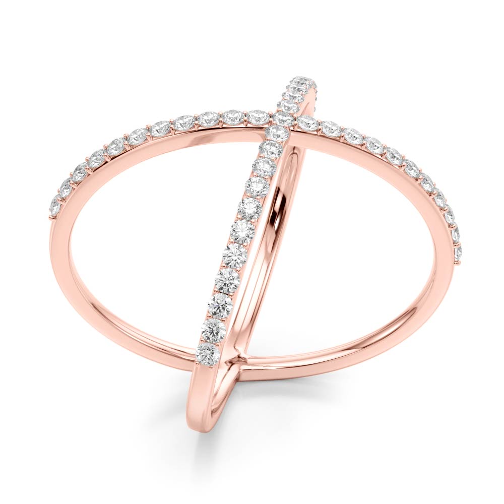 14k gold crisscross diamond ring featuring lab-grown diamonds in a modern X design.