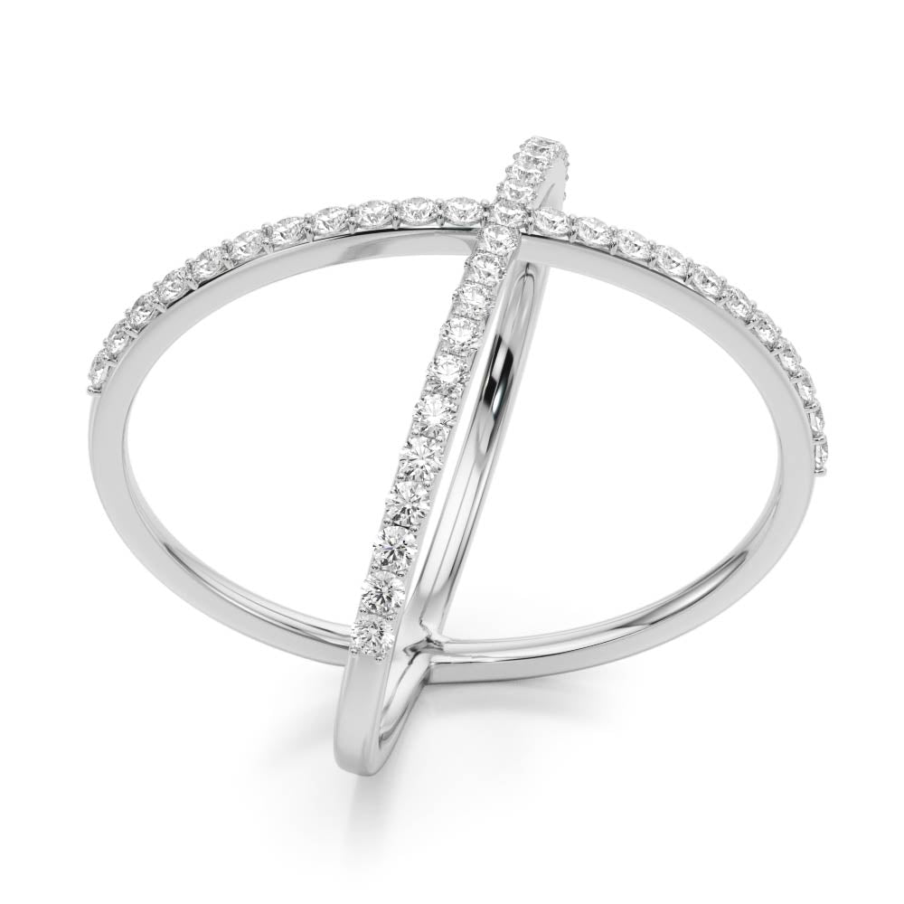 14k gold crisscross diamond ring featuring lab-grown diamonds in a modern X design.