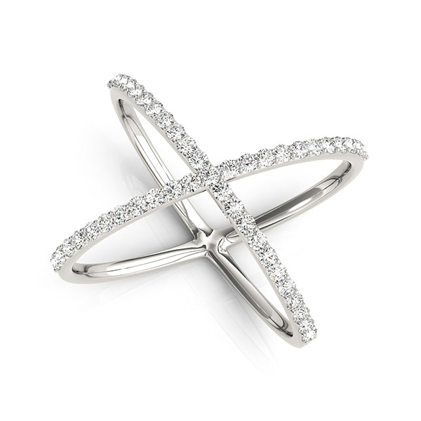 14k gold crisscross diamond ring featuring lab-grown diamonds in a modern X design.