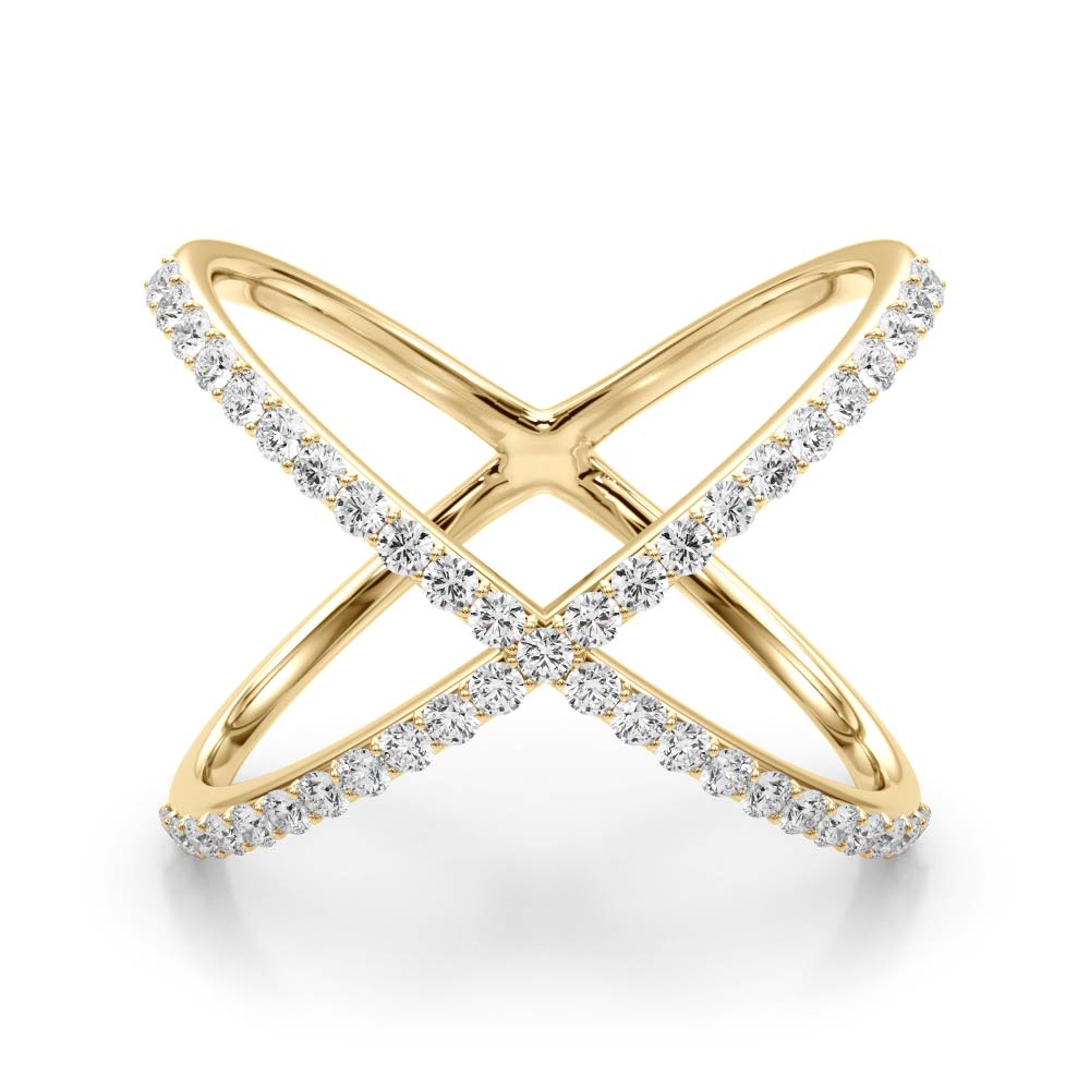 14k gold crisscross diamond ring featuring lab-grown diamonds in a modern X design.