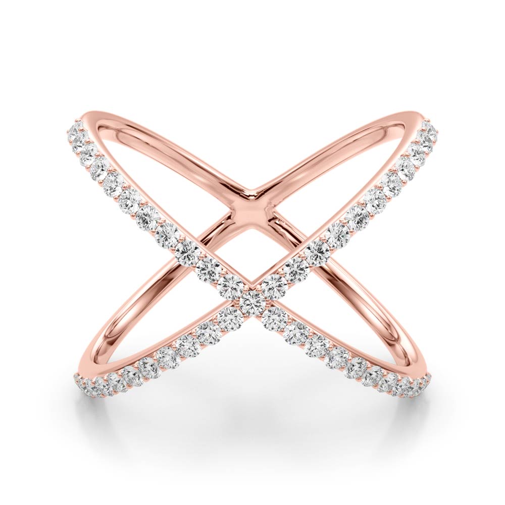 14k gold crisscross diamond ring featuring lab-grown diamonds in a modern X design.
