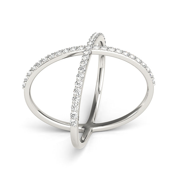 14k gold crisscross diamond ring featuring lab-grown diamonds in a modern X design.