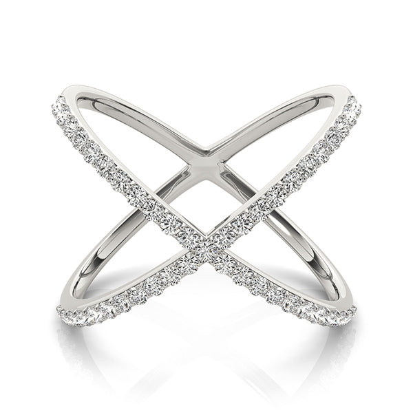 14k gold crisscross diamond ring featuring lab-grown diamonds in a modern X design.