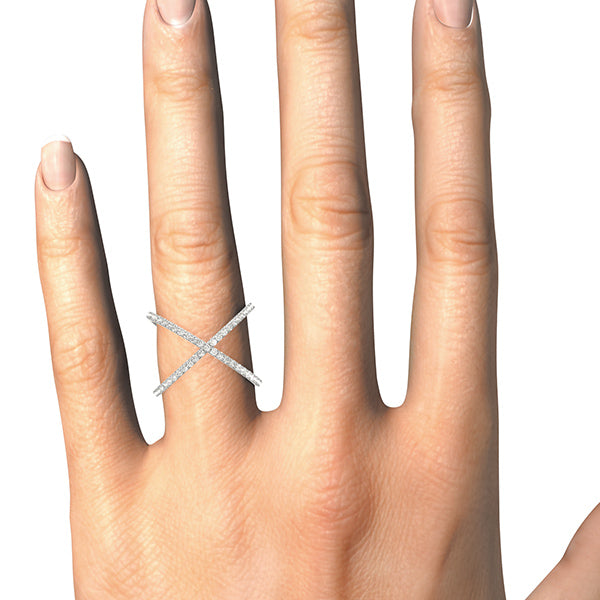 14k gold crisscross diamond ring featuring lab-grown diamonds in a modern X design.
