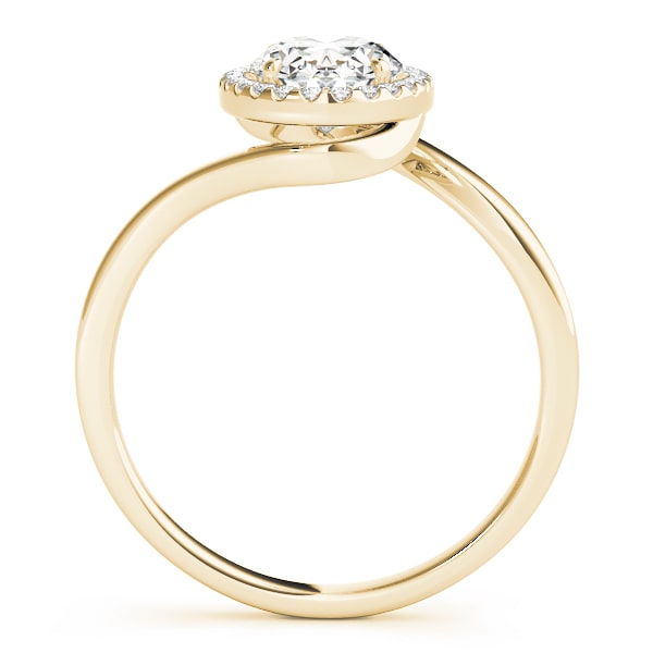 Oval halo lab-grown diamond ring in 14k gold with smaller diamonds encircling the center stone.